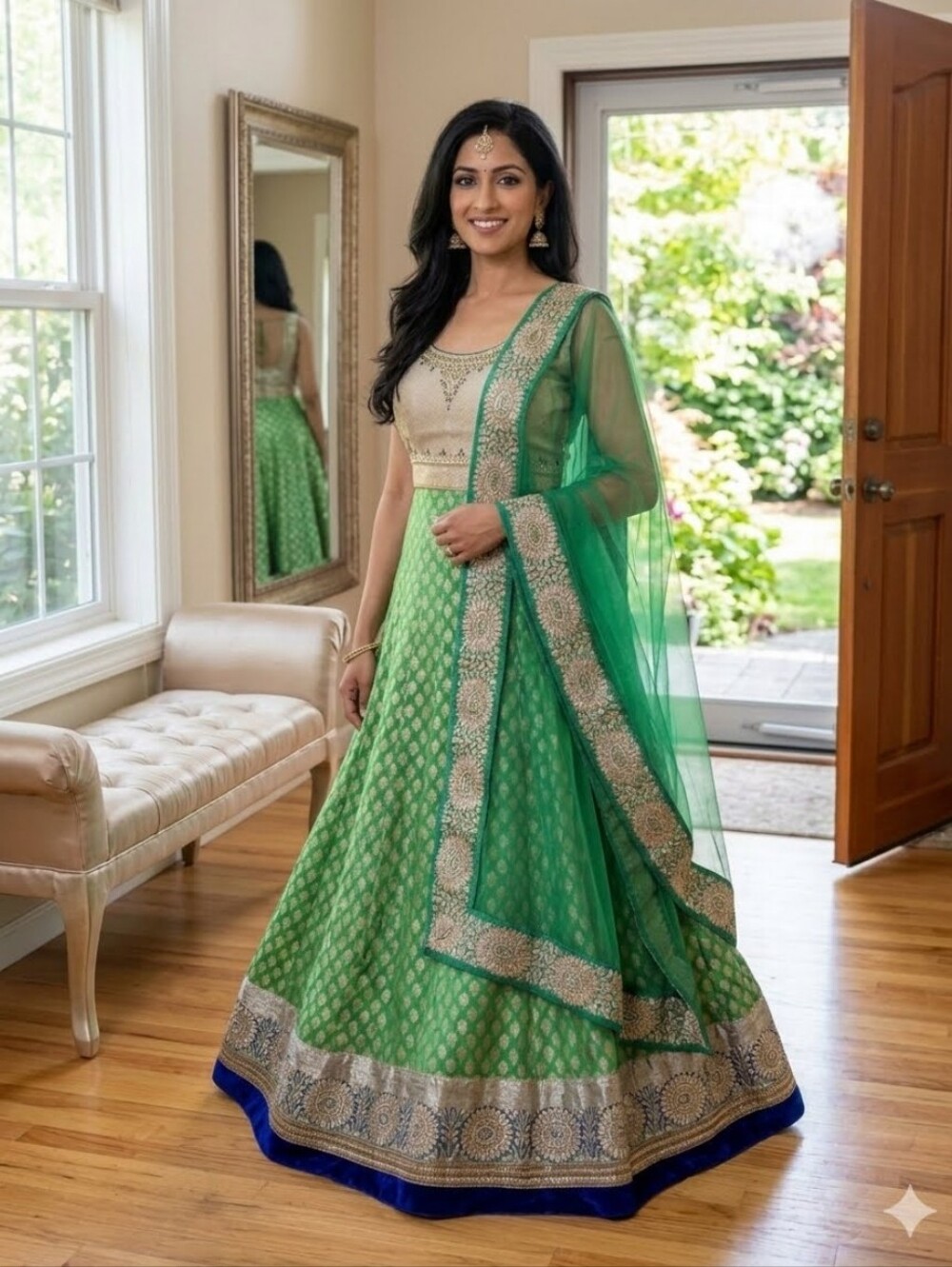 DESIGNER Anarkali Kundan STONE Embellished 3 Piece Dress Set XS/S 2 Jewelry Sets
